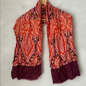 Vintage Saks Fifth Avenue Silk Scarf rectangular paisley pink purple fringe